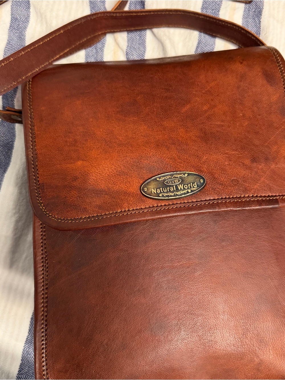 GVB Natural World Brown Genuine Leather Messenger Crossbody Satchel Bag Vintage